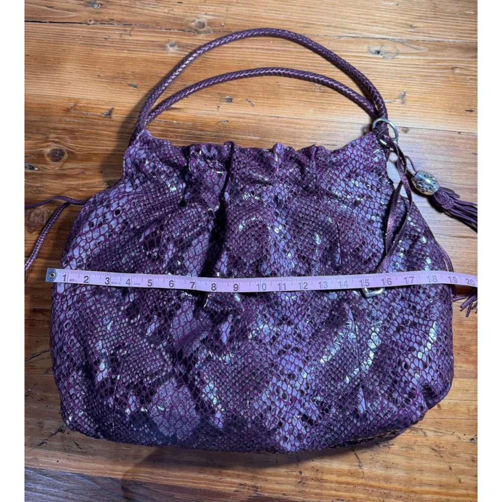 Brighton Nolita Metallic Purple Python Snakeskin Slouchy Leather Hobo Bag Tassel